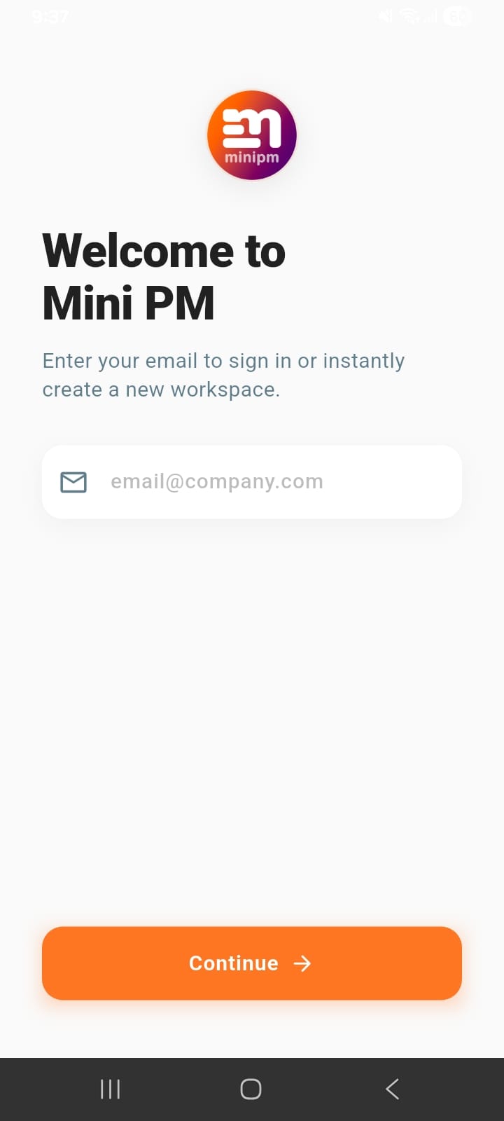 MiniPM project timeline management app login screen