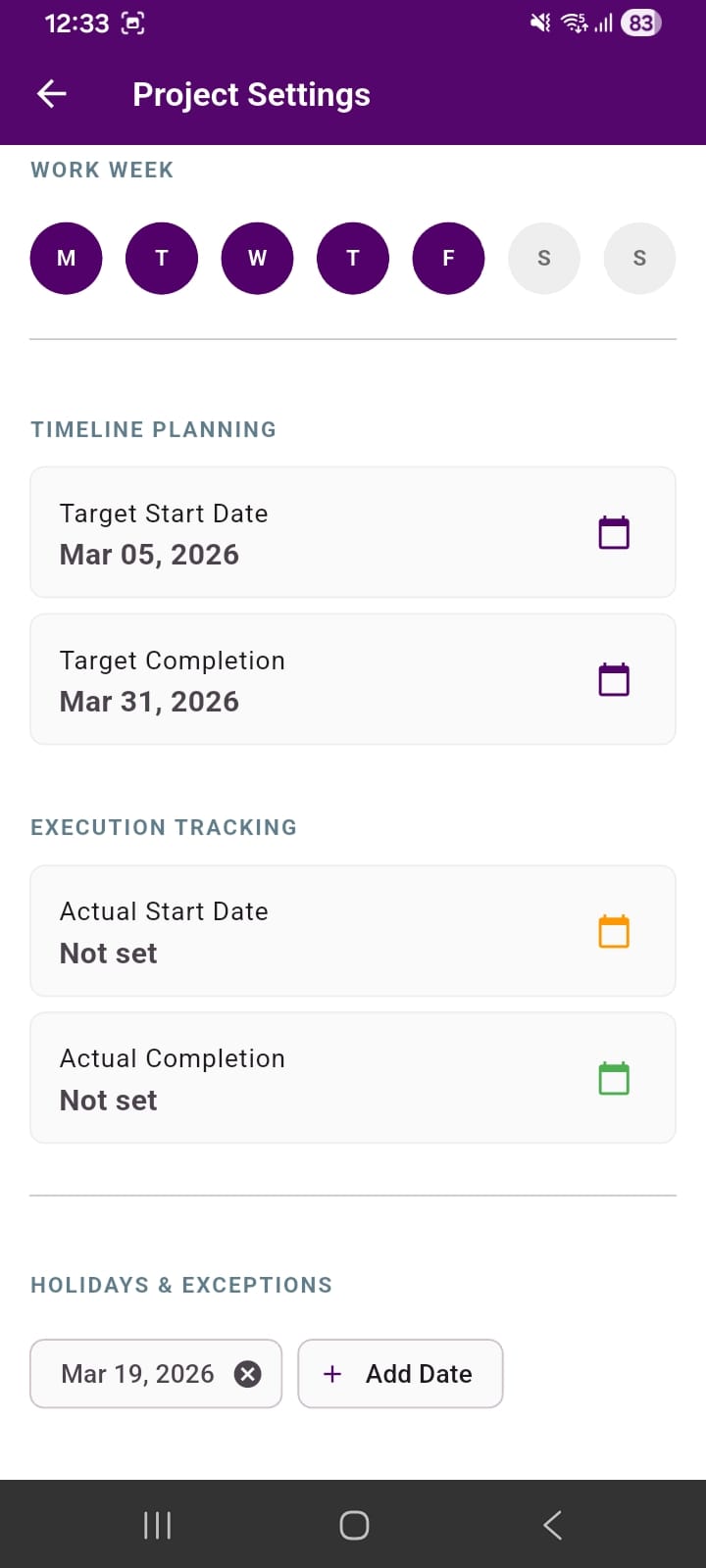 Project Setting Screen
