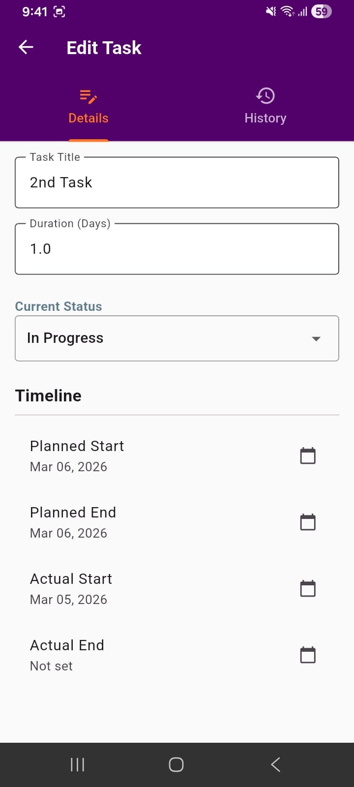 Task Settings Screen